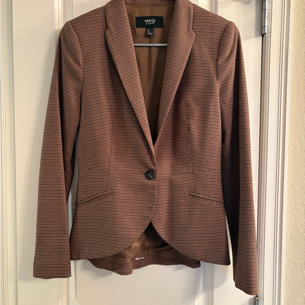 Mango Houndstooth Brown Blazer